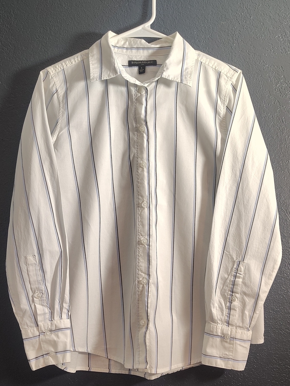 Banana Republic Crisp Professional White Button-Down Shirt with Blue Pinstripes